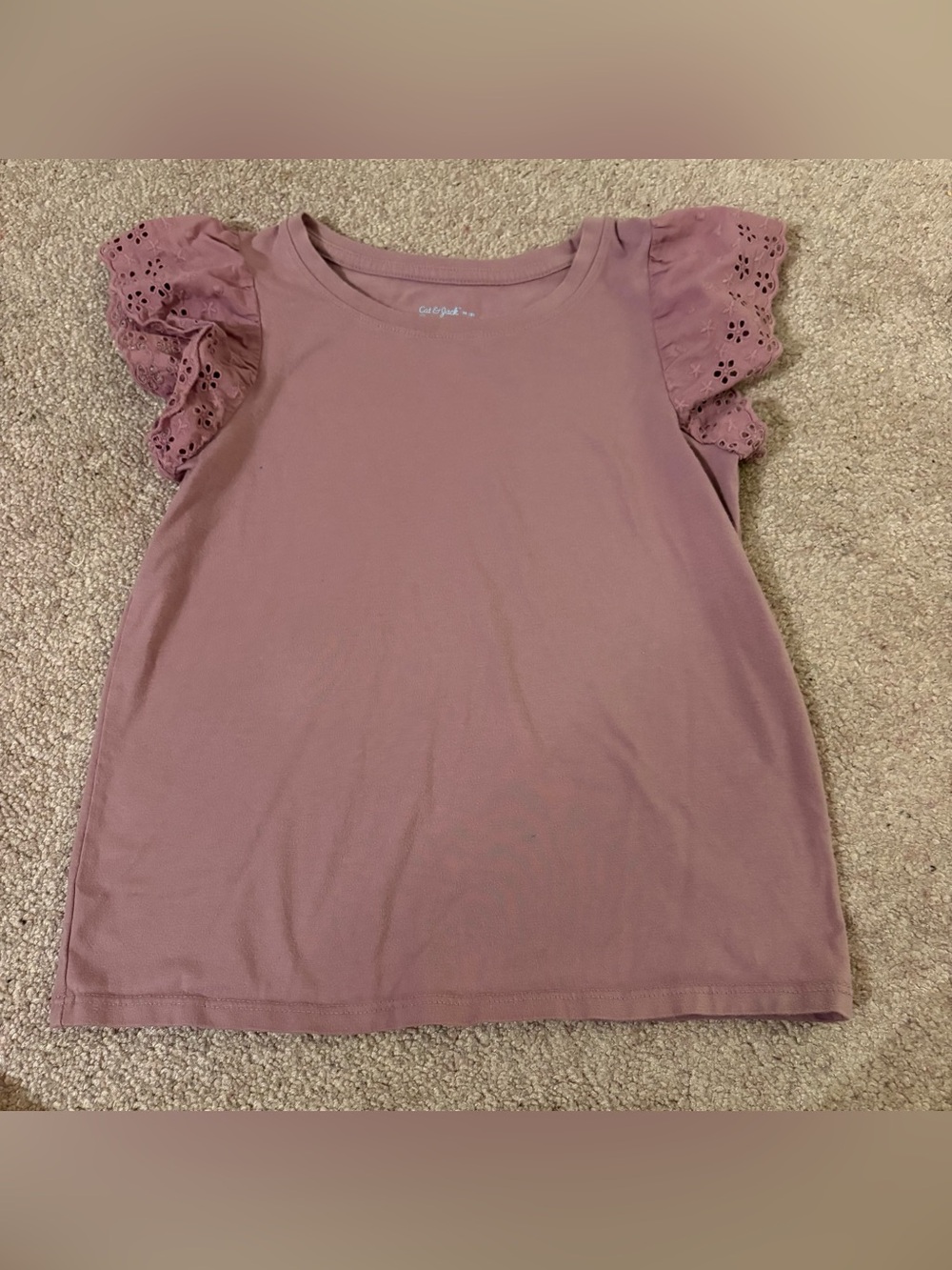 Cat & Jack Mauve Eyelet Flutter Sleeve Tee girls medium size 8
